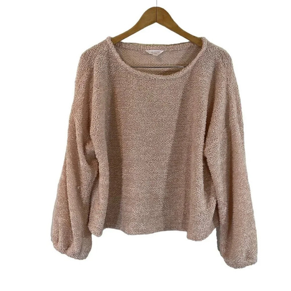 LC Lauren Conrad Light Nude Pink Fuzzy Cropped Sweater XL Pullover Long Sleeves - Picture 1 of 6
